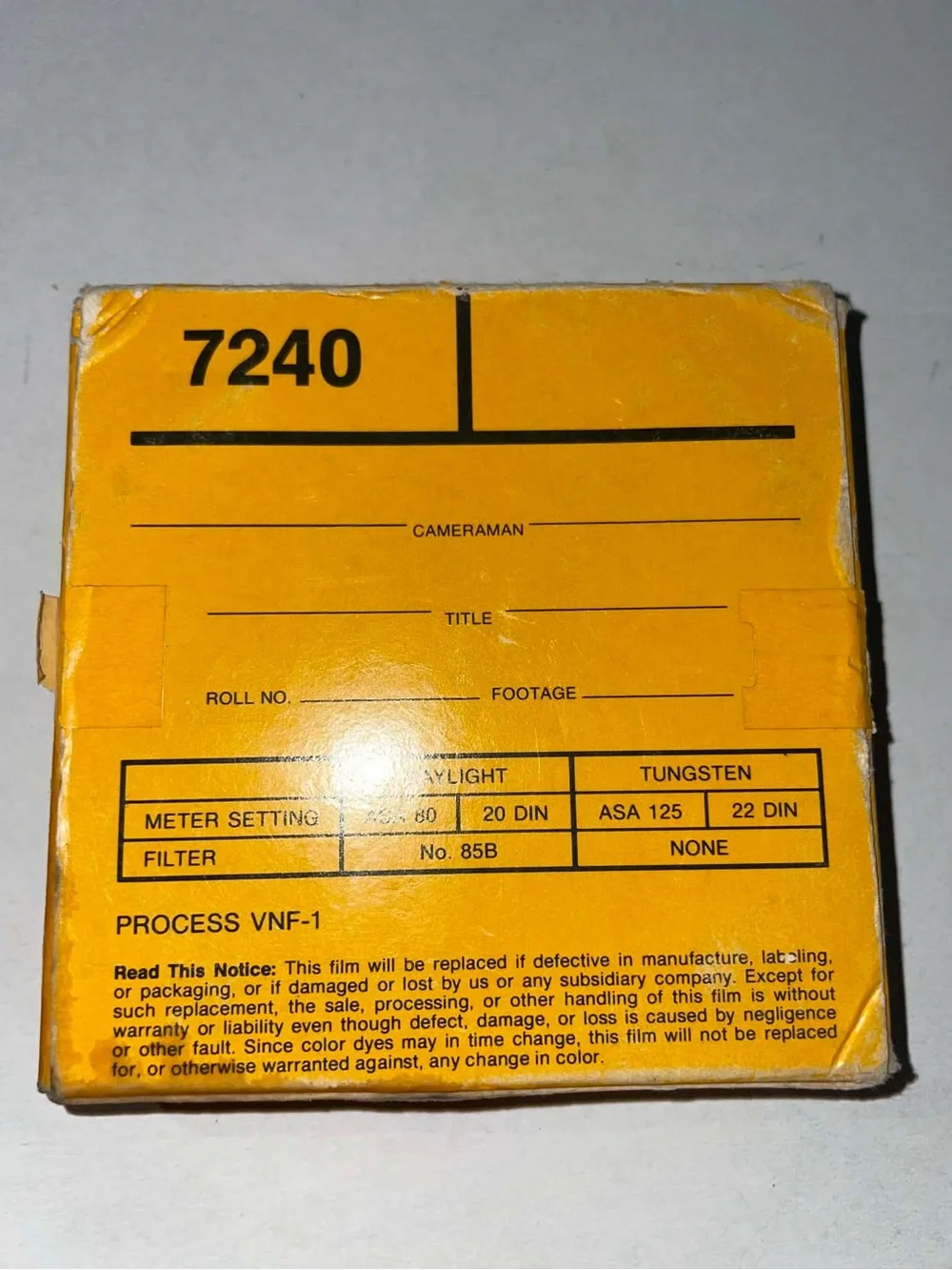 Eastman Kodak Ektachrome Video News Film 7240 Tungsten 100 FT 16mm Film VNF 455